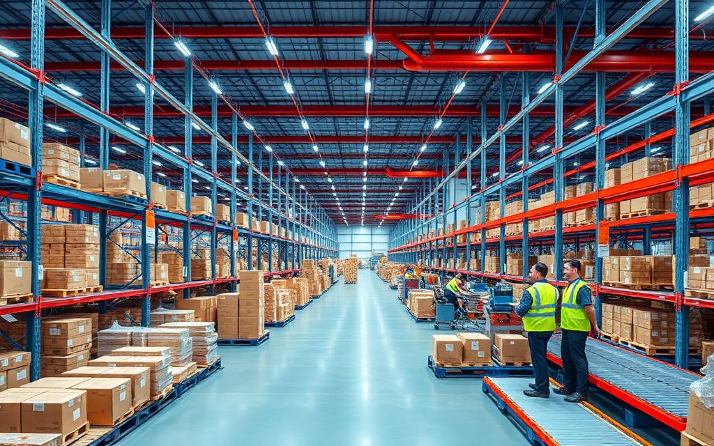 Automated Xpressa warehouse with parcel conveyors and staff